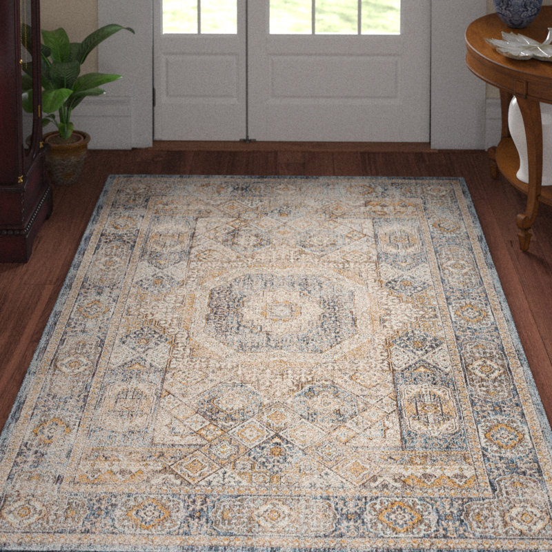 Three Posts™ Matteson Oriental Navy/Beige Area Rug & Reviews Wayfair